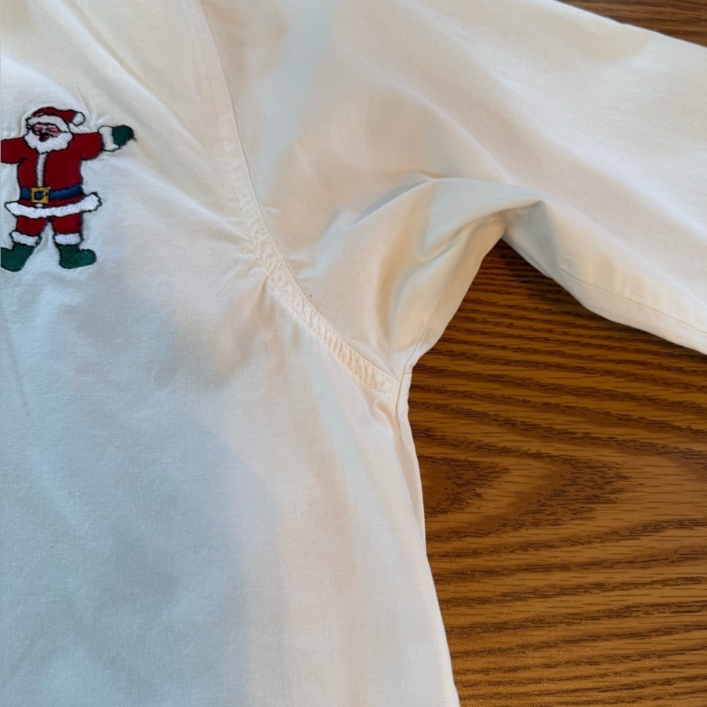 2 pc - Festive White Button Up Shirts with Santa & Teddy Bear Embroidery - Picture 7 of 13